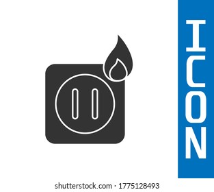 Grey Electric wiring of socket in fire icon isolated on white background. Electrical safety concept. Plug outlet on fire.  Vector Illustration