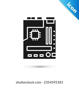 Grey Electronic computer components motherboard digital chip integrated science icon isolated on white background. Circuit board.  Vector Illustration
