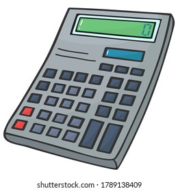Grey electronic pocket calculator with a seven-segment liquid-crystal display and with a solar cell vector illustration