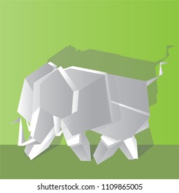 Grey Elephant. Animal Icon in Paper Origami Style. Vector Illustration.