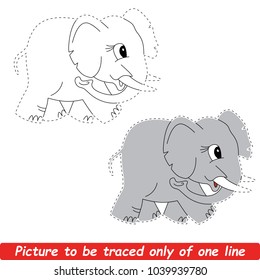 Grey Elephant Beautiful. One Line Dot to Dot Educational Game for Kids.