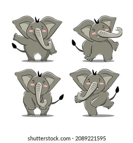 grey elephant cartoon character set
