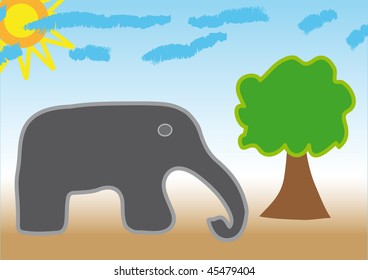 Grey elephant at dessert under yellow sun.