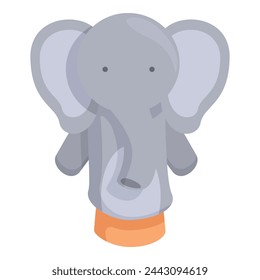 Grey elephant hand puppet icon cartoon vector. Toy play. Performance curtain