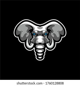 Grey elephant head with blue eyes vector esport logo template