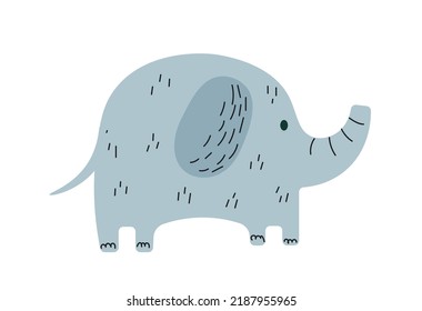 Grey elephant icon. African tropical animal, stickers for social networks, graphic element for printing on clothes, childrens drawing. Adorable toy and mascot. Cartoon flat vector illustration