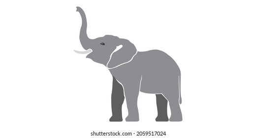 Un elefante gris con su baúl sobre un fondo blanco. Ilustración del vector