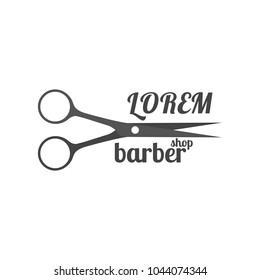 Grey emblem, logo, label for a barber shop, isolated on a white background. Vintage flat style, vector illustration.