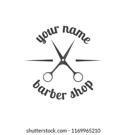 Grey emblem, logo, label for a barber shop, isolated on a white background. Vintage flat style, vector illustration.