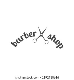 Grey emblem, logo, label for a barber shop, isolated on a white background. Vintage flat style, vector illustration.