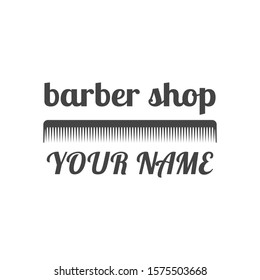 Grey emblem, logo, label for a barber shop, isolated on a white background. Vintage flat style, vector illustration.