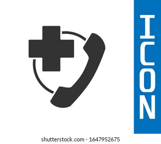Grey Emergency phone call to hospital icon isolated on white background.  Vector Illustration