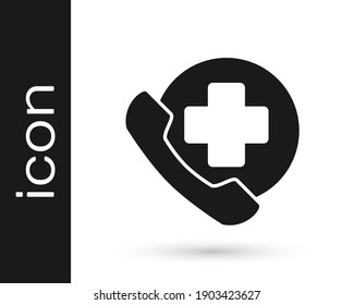 Grey Emergency phone call to hospital icon isolated on white background.  Vector Illustration