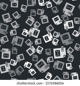 Grey EML file document. Download eml button icon isolated seamless pattern on black background. EML file symbol.  Vector Illustration