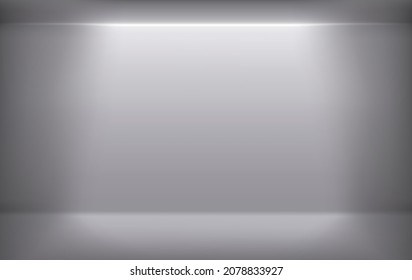 Grey empty room with neon light. Realistic vector illustration