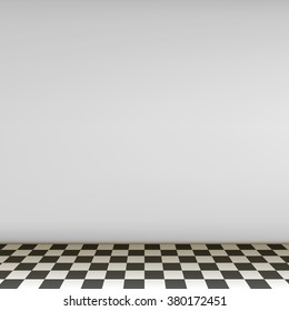 Grey empty scene with checkerboard floor