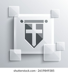 Grey England flag on pennant icon isolated on grey background. Square glass panels. Vector