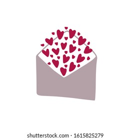 Grey envelop with red hearts. Valentines day greeting card. Vector illustration EPS 10.