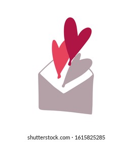 Grey envelop with red hearts. Valentines day greeting card. Vector illustration EPS 10.