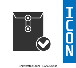 Sobre gris e icono de marca de verificación aislado en fondo blanco. Entrega de correo electrónico correcta, confirmación de entrega por correo electrónico. Ilustración vectorial