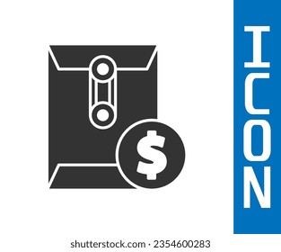Grey Envelope with coin dollar symbol icon isolated on white background. Salary increase, money payroll, compensation income.  Vector Illustration