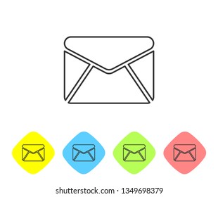 Grey Envelope line icon isolated on white background. Email message letter symbol. Set icon in color rhombus buttons. Vector Illustration