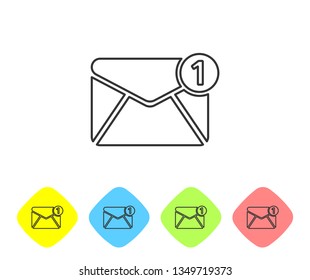 Grey Envelope line icon isolated on white background. Received message concept. New, email incoming message, sms. Mail delivery service. Set icon in color rhombus buttons. Vector Illustration