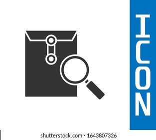 Grey Envelope mail with magnifying glass icon isolated on white background.  Vector Illustration