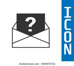Sobre gris con icono de signo de interrogación aislado en fondo blanco. Carta con signo de interrogación. Envíe por correo electrónico su solicitud.  Vector