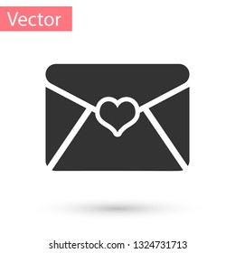 Grey Envelope with Valentine heart icon isolated on white background. Letter love and romance. Vector Illustration