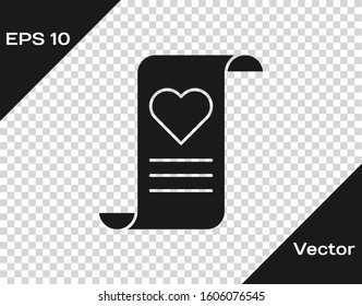 Grey Envelope with Valentine heart icon isolated on transparent background. Message love. Letter love and romance.  Vector Illustration
