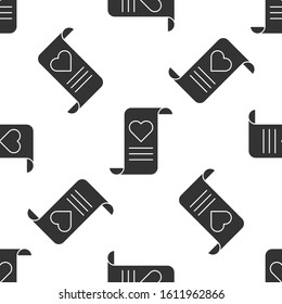 Grey Envelope with Valentine heart icon isolated seamless pattern on white background. Message love. Letter love and romance.  Vector Illustration
