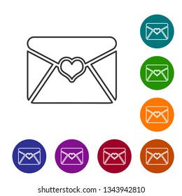 Grey Envelope with Valentine heart line icon isolated on white background. Letter love and romance. Vector Illustration