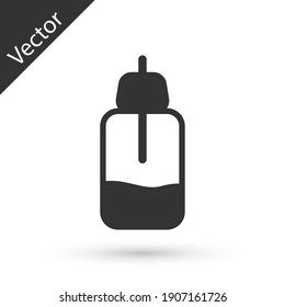 Grey Essential oil bottle icon isolated on white background. Organic aromatherapy essence. Skin care serum glass drop package. Vector.