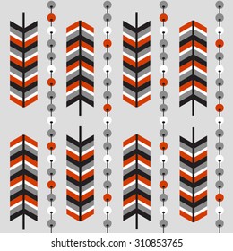 grey ethnic seamless geometric pattern with feathers