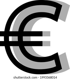Grey euro sign, illustration, on a white background.