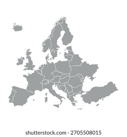 Mapa de Europa cinzenta isolado no fundo branco
