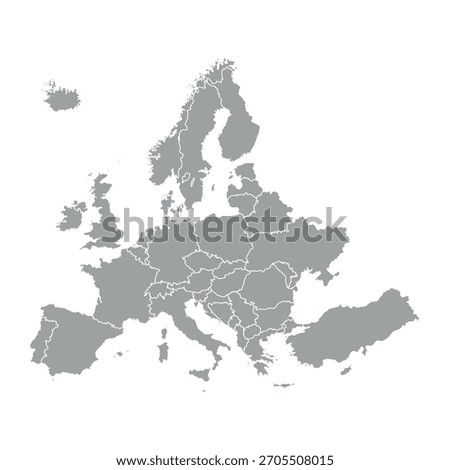 Grey Europe map isolated on white background