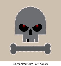 Grey Evil Skull With bone Silhouette . Vector Design Template, T-shirt print