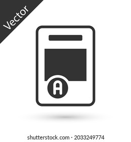 Grey Exam sheet with A plus grade icon isolated on white background. Test paper, exam, or survey concept. School test or exam.  Vector