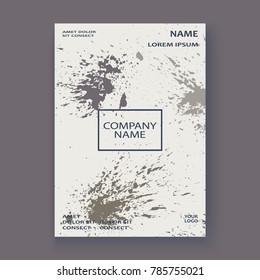 Grey explosion paint splatter artistic cover frame design. Decorative dust splash spray texture lavender background. Trendy creative template vector Cover Report Catalog Brochure Flyer Poster Banner