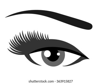 grey eye with eyelashes on white background