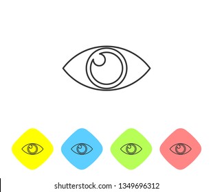 Grey Eye line icon isolated on white background. Set icon in color rhombus buttons. Vector Illustration
