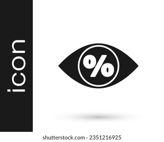 Grey Eye with percent icon isolated on white background. Shopping tag sign. Special offer sign. Discount coupons symbol.  Vector Illustration