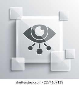 Grey Eye scan icon isolated on grey background. Scanning eye. Security check symbol. Cyber eye sign. Square glass panels. Vector