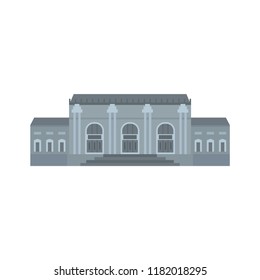 Grey facade historical building icon. Flat illustration of grey facade historical building vector icon for web design