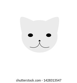 Grey face of a cat with black eyes on white background. Abstract symbol of an animal in vector format. Minimalistic design element.