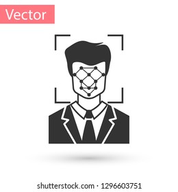 Grey Face recognition icon isolated on white background. Face identification scanner icon. Facial id. Cyber security concept. Vector Illustration