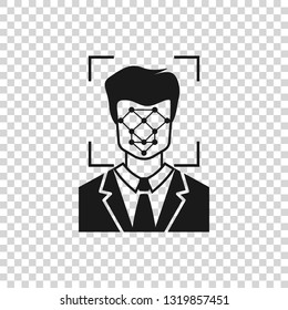 Grey Face recognition icon isolated on transparent background. Face identification scanner icon. Facial id. Cyber security concept. Vector Illustration