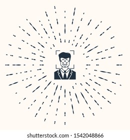 Grey Face recognition icon isolated on beige background. Face identification scanner icon. Facial id. Cyber security concept. Abstract circle random dots. Vector Illustration